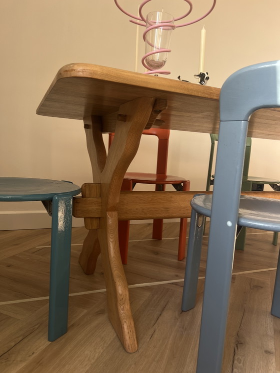 Danish Solid Oak Brutalist Dining Table – Wood (photo 6 of 16)