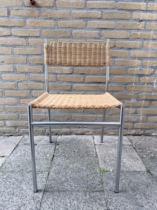 Martin Visser SE 05 | Vintage Design Stoel | Restauratieproject – Spectrum, eetkamerstoelen, Chrome, Wicker