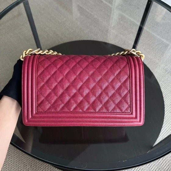 Image 1 of Chanel Boy Medium - Caviar 25CM Quilted Dark Red Golden Hardware Series 26