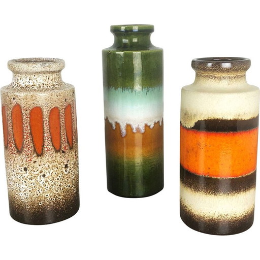 Ensemble de 3 vases en céramique vintage par Scheurich, Allemagne 1970