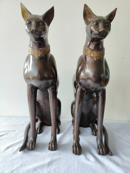Twee Mau Katten A. Tiot – beeldhouwkunst, Bronze