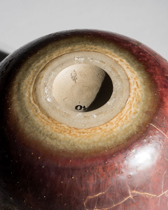 Image 1 of Mario Enke Stoneware Vase 89' Copper-Red Reduction Glaze H22cm D26cm Art Ceramic