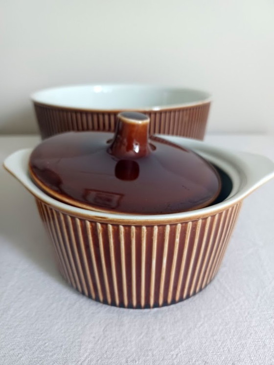 Image 1 of Set da 4 pezzi in gres Villeroy & Boch – Marrone a coste – (marcato, annata 1970-1980)
