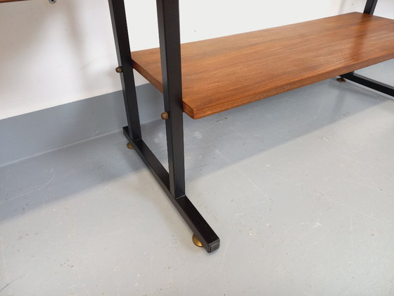 Image 1 of Vintage Italian triple modular bookcase in teak and metal from the 1960s