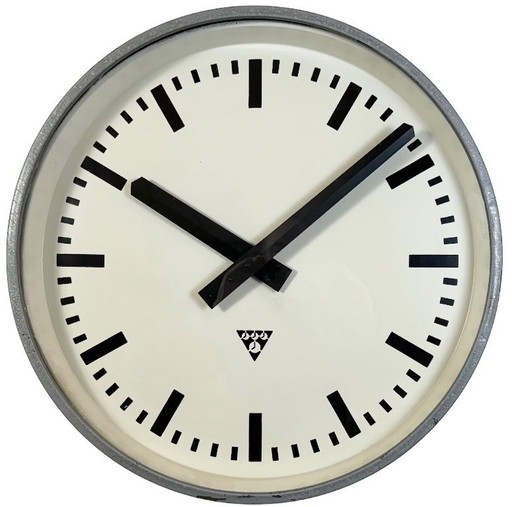Huge Grey Industrial Factory Wall Clock from Pragotron, 1960s
