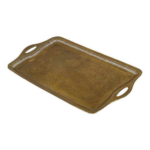 Vassoio vintage orientale in ottone con decorazioni floreali, 50 cm – decoratieve objecten, Brass