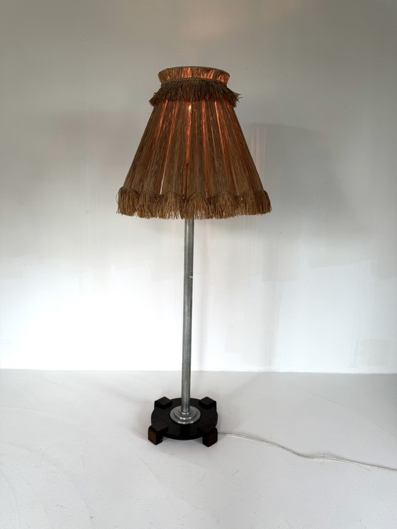 Image 1 of Lampada da terra vintage con paralume in rafia, anni '60