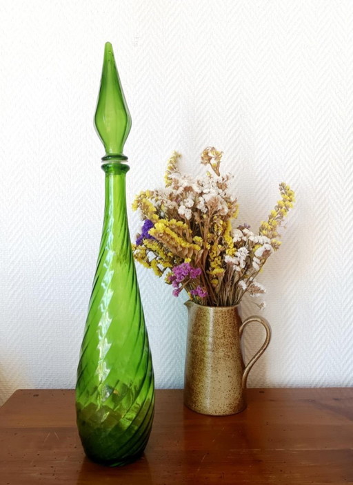 Grande carafe en verre d'Empoli vintage 