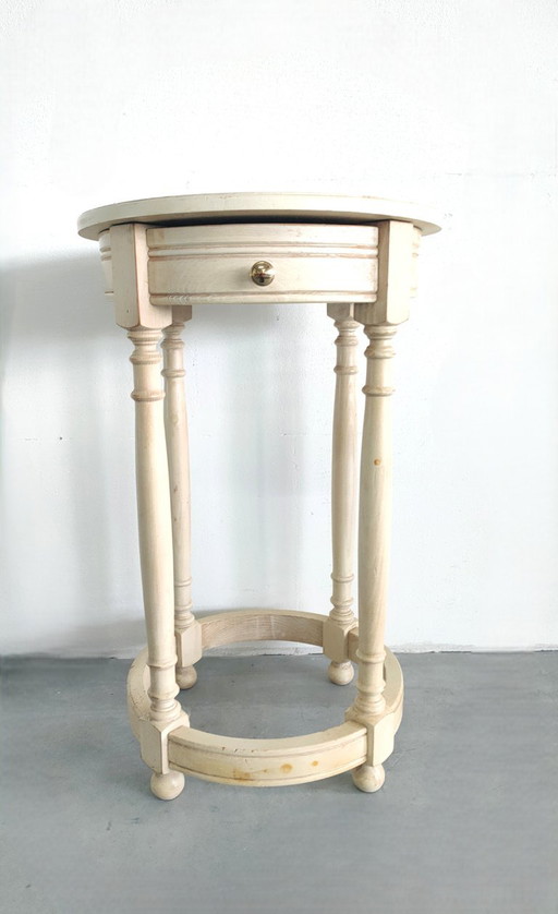 Vintage Brocant 'Farmhouse' Ronde Bijzettafel Plantentafel Haltafel (Créme/Wit)