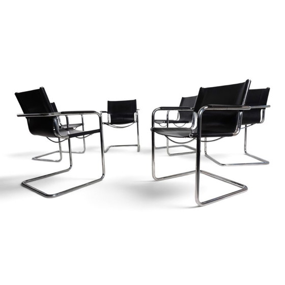 Matteo Grassi Set of 6 Visitor Chairs, Leather/Chrome Dining Chairs, 1970 (photo 7 of 20)