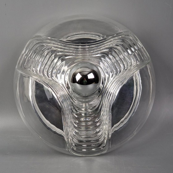 Image 1 of Vintage Space Age Ceiling Lamp – Peill & Putzler “Wave” / “Futura” – 1970s Germany – Glass and Metal – Ø 32 cm.