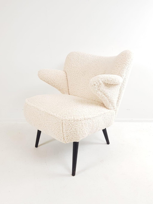 Vintage Cocktailstoeltje Fauteuiltje Teddy Nieuw Gestoffeerd – Wood, Textile