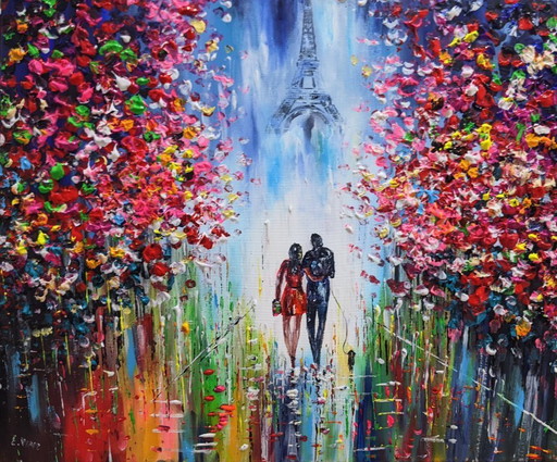 Evelina VINE - Paseo de primavera en París - Pintura del artista
