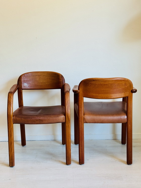Image 1 of Vintage Deense stoelen van teak met leer