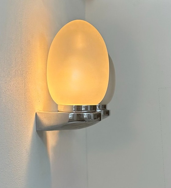 Image 1 of Coppia di applique vintage, metallo cromato e vetro satinato, Francia, 1970