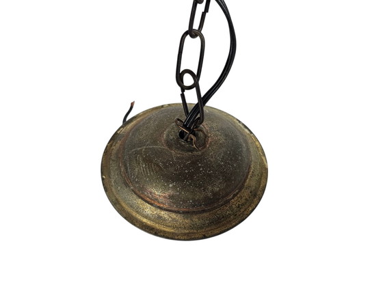 Image 1 of Art Déco - Lampada a sospensione a lanterna - ottone - vetro satinato