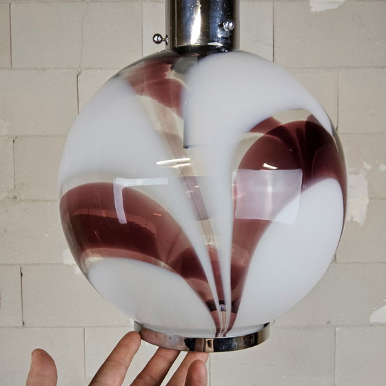 Image 1 of Vintage Itiliaans design Aubergine glazen Carlo Moretti Murano hanglamp (70s) / Italian design glass bulb hanging light 