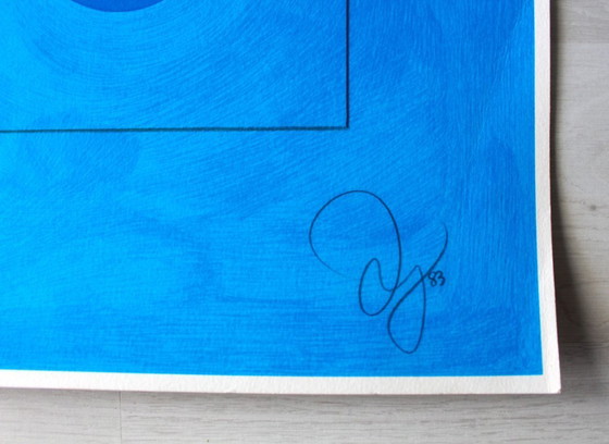 Image 1 of Jack Youngerman « Galaxy Blue » - Sérigraphie - Édition de 75 exemplaires - signée à la main - (93 x 91 cm)