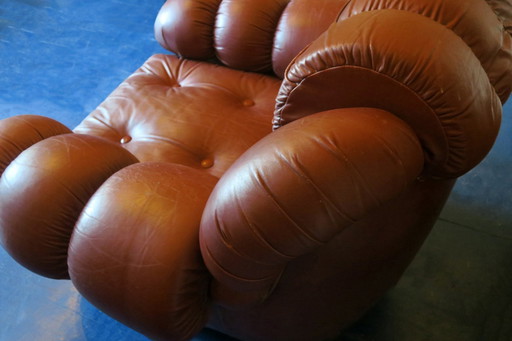 Large Italian Lounge Chair in Leather, 1970s