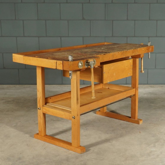 Image 1 of Vintage robust wooden workbench – 1960s/70s