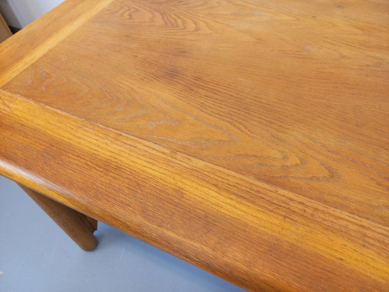 Image 1 of Exceptional suite of a large rectangular table and 4 vintage Brutalist chairs in solid oak from the 60s