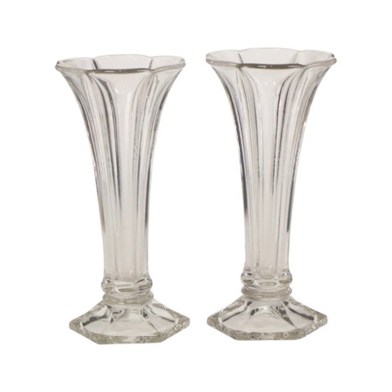 Pair of Clear Vases Val Saint Lambert Luxval Americain 23cm – Glass (photo 4 of 13)