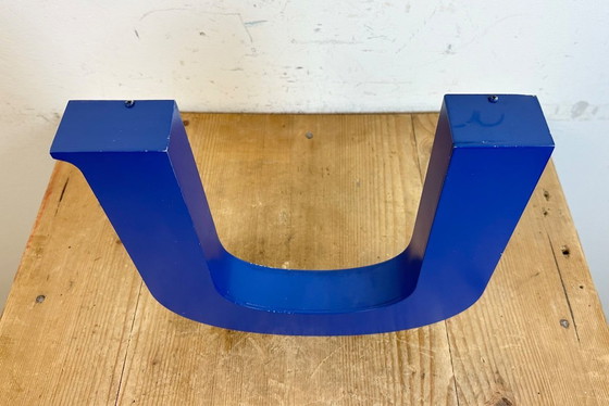 Image 1 of Vintage Blue Iron Facade Letter U, 1970s