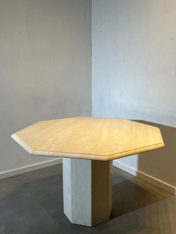 Vintage travertine octagonal dining table (photo 4 of 4)