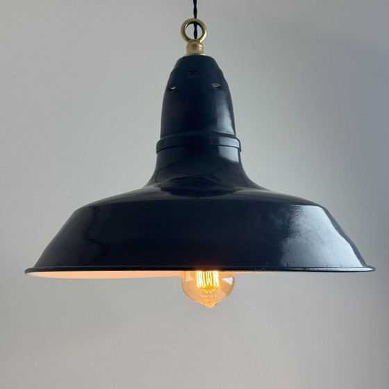 Image 1 of Vintage geëmailleerde industriële werkplaats hanglamp, 40 cm