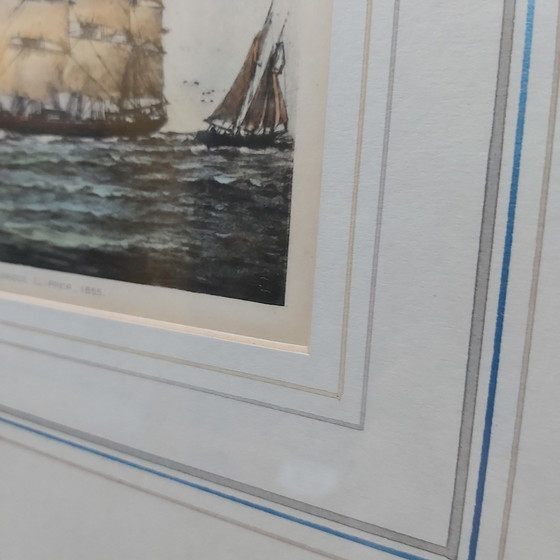 Image 1 of 2 x nautical prints sailships in wooden frame 