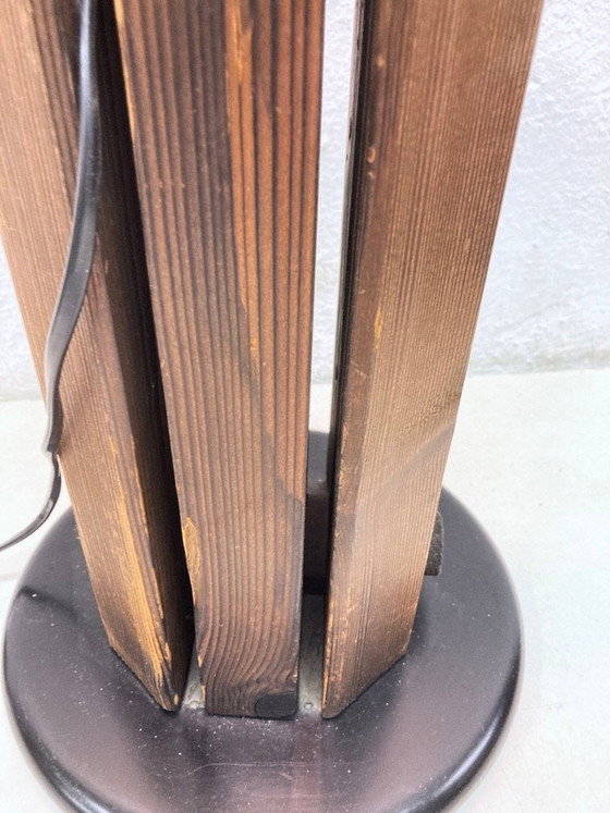Image 1 of Stehleuchte von Temde aus Holz und Glas dreiflammig 70er brutalistischer Stil