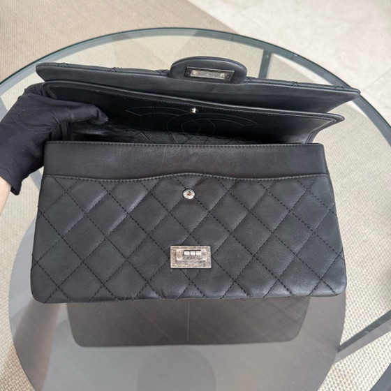 Image 1 of Chanel 2.55 Reissue 227 Large - Cannage Calfskin Black Ruthenium Silver Hardware Series 14
