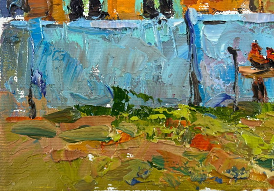 Image 1 of Original Oil Painting Evening Houses Landscape Quiet Village days