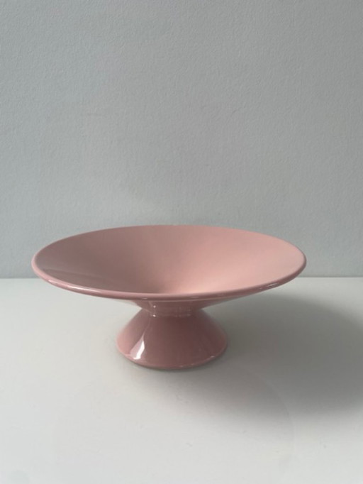 Cuenco moderno de cerámica rosa pastel con pie de 25 cm