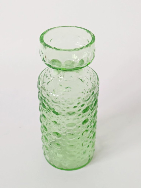 Image 1 of Jacinthe vaas uit het midden van de vorige eeuw | Groen spijkerglas | Duitsland, jaren 70