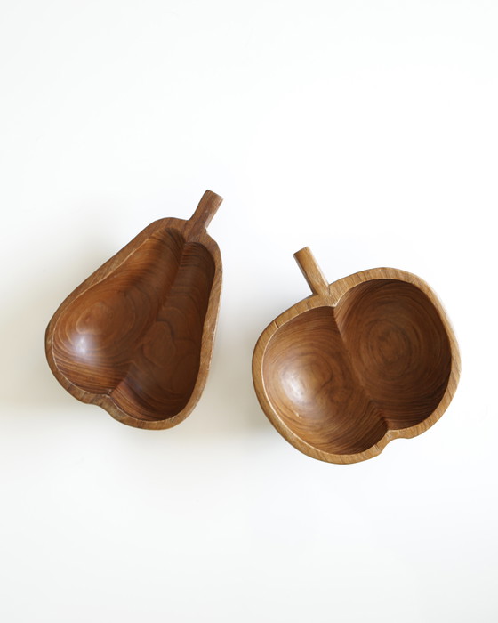 Image 1 of Set of 2 Apple and Pear Wooden Bowls - Handmade Midcentury Vintage - 1970s