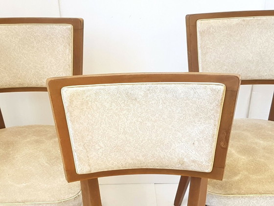 Image 1 of SUITE DE 3 CHAISES VINTAGE BOIS & SKAI 1950 VINTAGE 50S 50'S ANNEES 50