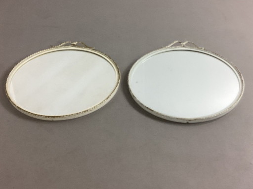 Set of 2 French White and Brass Mirrors