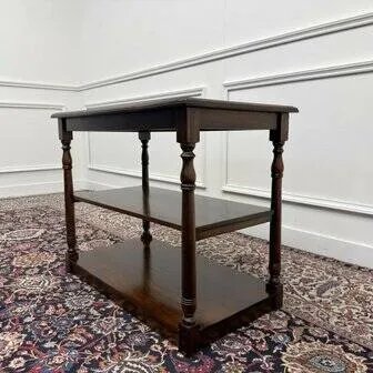 Tavolino inglese classico con piano in pelle marrone, Console, Legno, Chesterfield (foto 4 di 10)