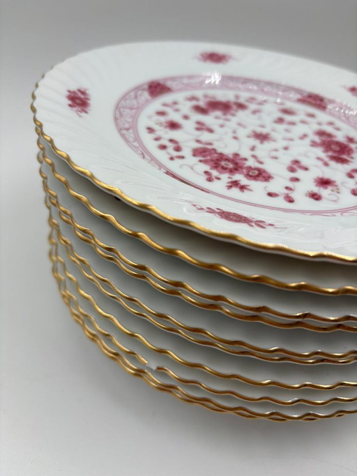 Servicio de café de porcelana Kaiser para 10 personas - decoración floral roja con borde dorado