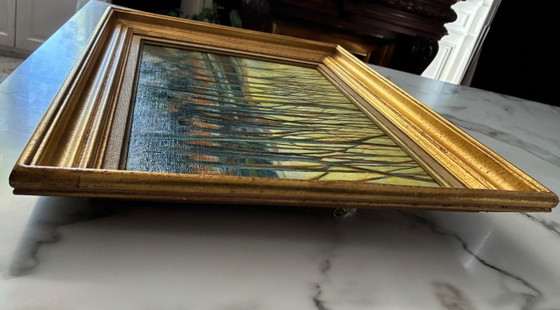 Tableau Très Ancien Huile Sous Bois Au Coucher De Soleil – Peintures et dessins, Wood (photo 7 of 9)