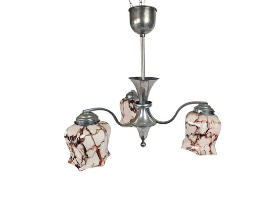 Image 1 of Niederländisches Design – Gispen-Stil – Pendelleuchte – Messing – Marmorglas – Art déco – 1930er Jahre