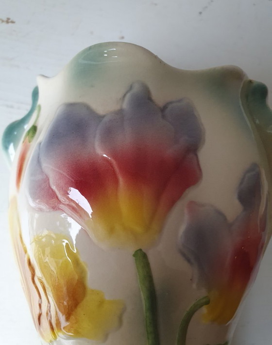 French Barbotine Vase St. Clément - Art Nouveau Style 26 cm, Saint-Clément, Ceramic, Multi Color (photo 9 of 13)
