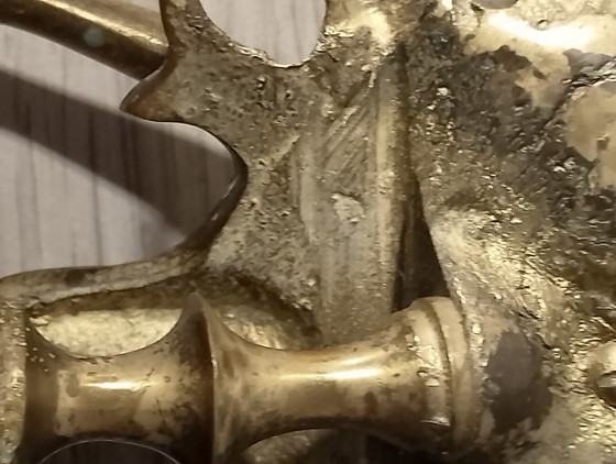 Image 1 of Rara coppia di candelabri in bronzo massiccio del XIX secolo con ninfe, segni di lima, marchio di fonderia, fusione in sabbia