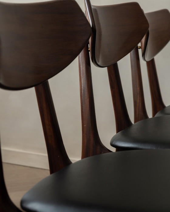 Image 1 of Vintage Dining Chairs by Louis van Teeffelen for AWA (Set of 6) | Reupholstered in Black Skai | Dutch Mid-Century | 1960s