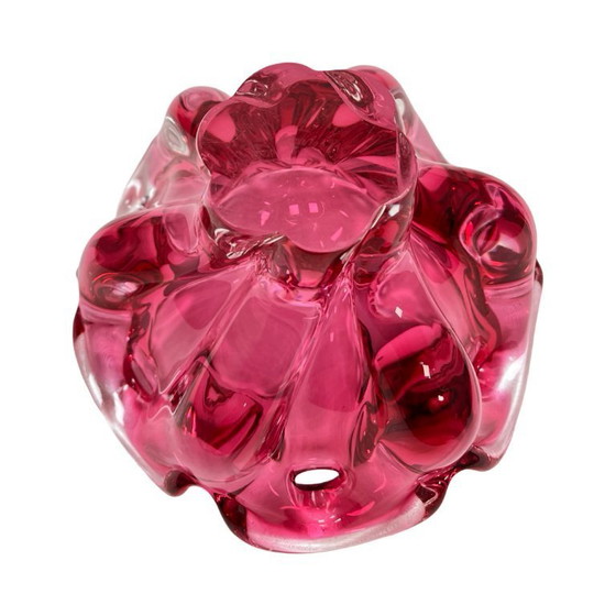 Image 1 of Chřibská pink glass plate, Josef Hospodka, Bohemia vintage, 1960s