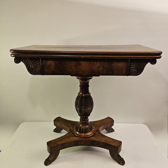 Table de jeu/console de style Régence ancienne en acajou - XIXe siècle – Tables d'appoint, Wood (photo 8 of 8)