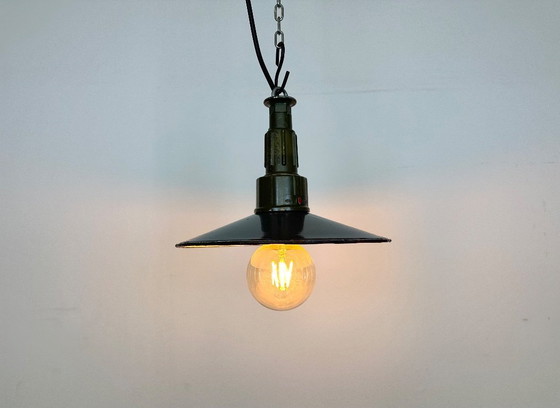 Image 1 of Industrial Blue Enamel Military Pendant Lamp with Cast Aluminium Top, 1960