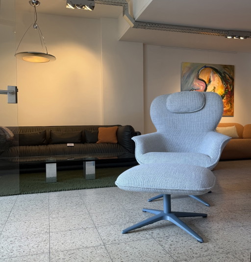 Pode Flare Drehsessel mit Hocker und Kissen – fauteuils, Cotton, Metal