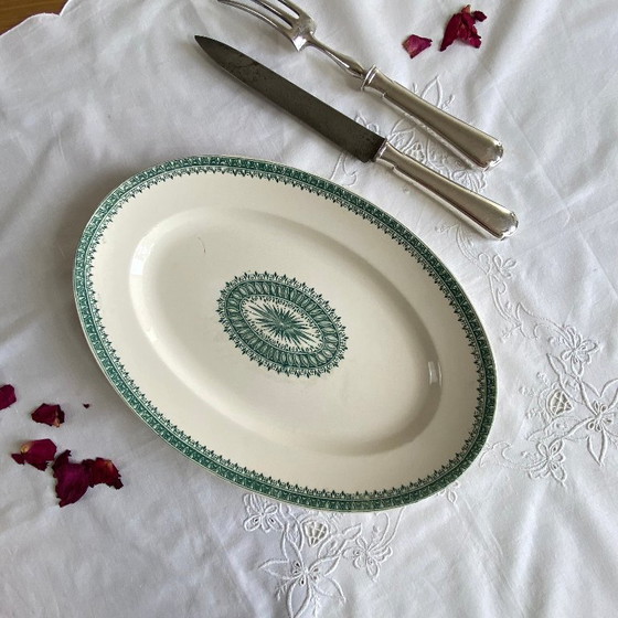 Image 1 of Oval serving platter, antique earthenware, Creil and Montereau ironstone, English service, green